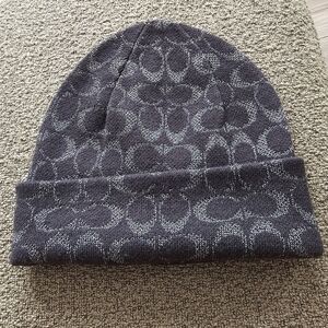 Coach Black and Gray Patterned Beanie